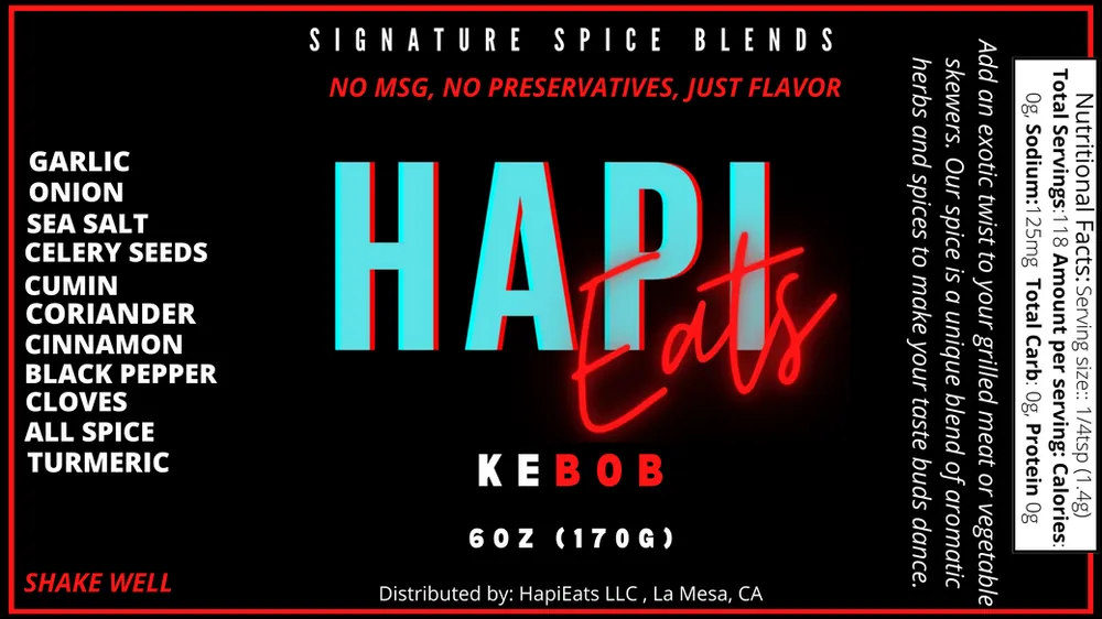 Bottle of HapiEats Kebob Spice
