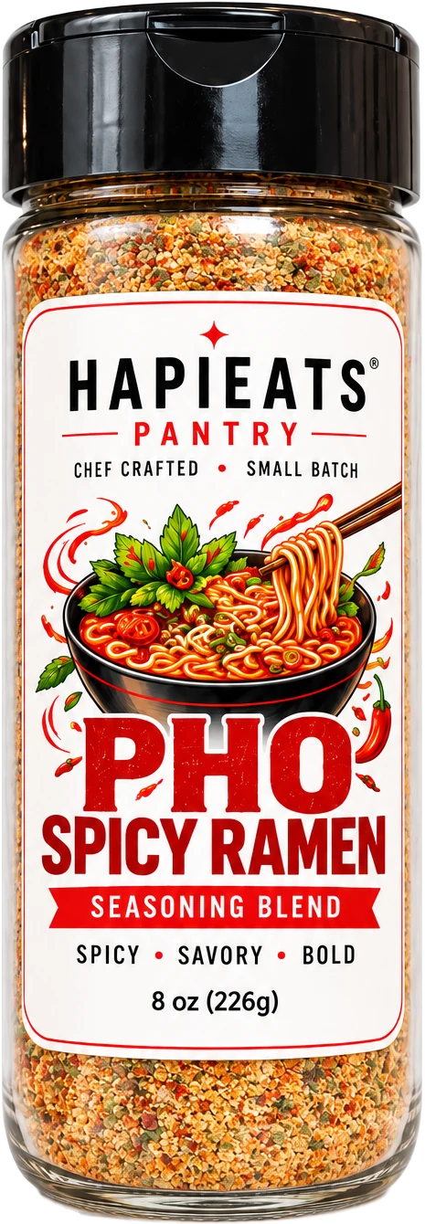 Bottle of HapiEats Pho Spicy Ramen